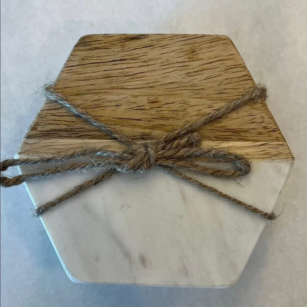 Marble and Wood Coasters Hexagon Set of 4 NWT